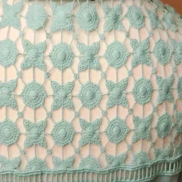 CALVIN KLEIN  GOWN DRESS LONG FLORAL CROCHET LACE AQUA GREEN SIZE 10 - Picture 5 of 5